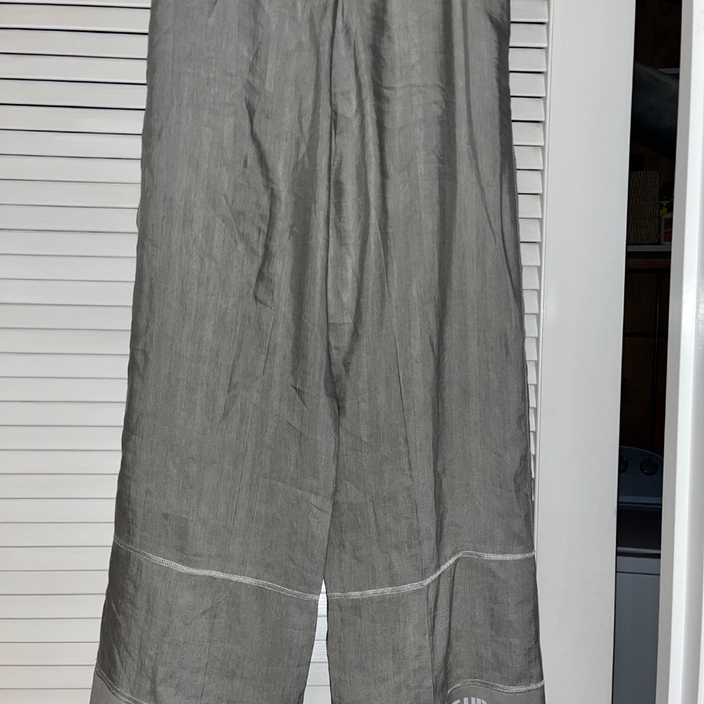 ANNETTE GOERTZ LINEN WIDE LEG PANTS. Sz 41 UNIQUE WITH “THIS SIDE IP” accent. - Picture 3 of 3